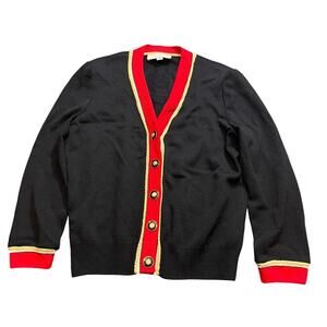 St. John Womens Black Sweater Blazer Cardigan Red Gold Button Embroidered Med
